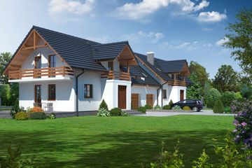  Projekt domu Brzoza mała 5 bliźniak (KRP1377) - projekt domu parterowego z poddaszem - Zdjęcie 1