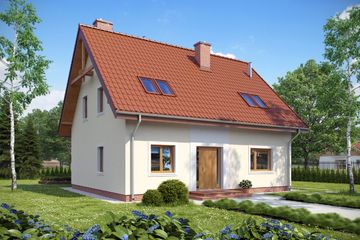 Projekt domu TK15 - parterowy z poddaszem dom o powierzchni 122,28 m², dach dwuspadowy, koszt budowy 317 000 zł - ujęcie frontu