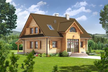  Projekt domu Brzostek drewniany (KRP1383) - projekt domu parterowego z poddaszem - Zdjęcie 1