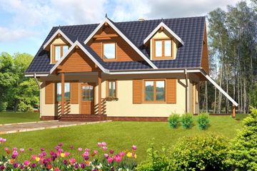  Projekt domu Na wąską działkę drewniany (WAN1014) - projekt domu parterowego z poddaszem - Zdjęcie 1