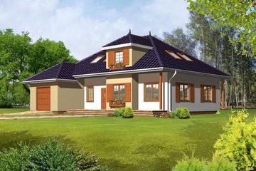  Projekt domu Czesława drewniany (WAN1020) - projekt domu parterowego z poddaszem - Zdjęcie 1