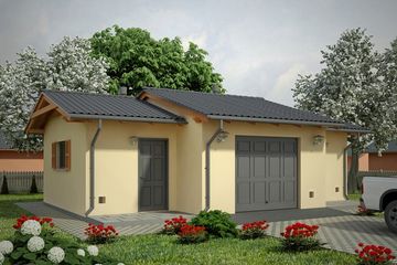 Projekt garażu G70 - Budynek garażowo - gospodarczy - parterowy dom o powierzchni 52,30 m², dach dwuspadowy - ujęcie frontu