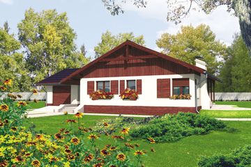 Projekt domu Romina G1 - parterowy dom o powierzchni 116,46 m², dach dwuspadowy, koszt budowy 342 000 zł - ujęcie frontu