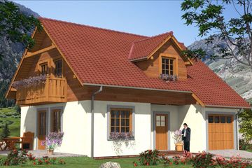 Projekt domu L-96 Dom cynamonowa - szkieletowy - parterowy z poddaszem dom o powierzchni 115,50 m², dach dwuspadowy - ujęcie 6