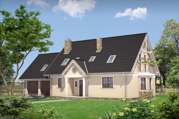 Projekt domu Sonia Lux G2 (917) - parterowy z poddaszem dom o powierzchni 123,80 m², dach dwuspadowy, koszt budowy 241 800 zł - ujęcie frontu