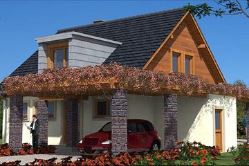 Projekt domu A-109 Dom wiązowa - szkieletowy - parterowy z poddaszem dom o powierzchni 162,70 m², dach dwuspadowy - ujęcie 5