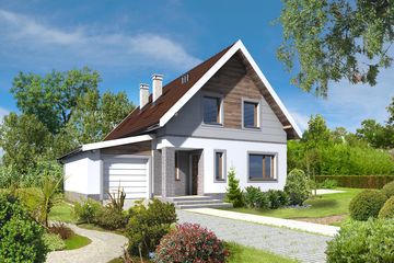 Projekt domu Malmo II LMP236a - parterowy z poddaszem dom o powierzchni 124,31 m², dach dwuspadowy, koszt budowy 329 000 zł - ujęcie frontu