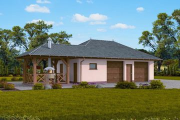  Projekt garażu G247 garaż dwustanowiskowy z pomieszczeniami gospodarczymi i werandą (SLN1486) - projekt garażu parterowego - Zdjęcie 1