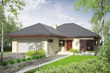 Projekt domu Dylan G2 - parterowy dom o powierzchni 110,94 m², dach kopertowy, koszt budowy 336 000 zł - ujęcie frontu