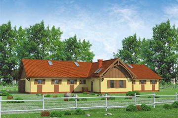  Projekt stajni S23 Stajnia dla koni - 9 boksów (SLN1381) - projekt stajni parterowego z poddaszem - Zdjęcie 1