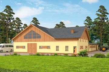  Projekt stajni S44 stajnie na 13 boksów z ujeżdżalnią (SLN1552) - projekt stajni parterowego z poddaszem - Zdjęcie 1