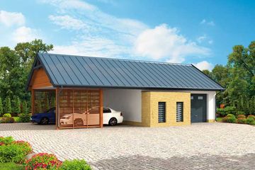  Projekt garażu G282 garaż z wiatą i pomieszczeniami gospodarczymi (SLN1560) - projekt garażu parterowego - Zdjęcie 1