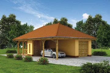  Projekt garażu G167 garaż z wiatą i pomieszczeniem gospodarczym (SLN1390) - projekt garażu parterowego - Zdjęcie 1