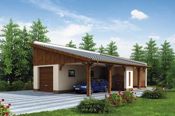  Projekt garażu G169 garaż z wiatą i pomieszczeniem gospodarczym (SLN1392) - projekt garażu parterowego - Zdjęcie 1