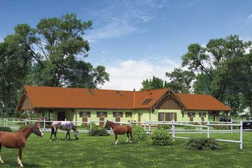  Projekt stajni S23A Stajnia dla koni - 9 boksów (SLN1396) - projekt stajni parterowego z poddaszem - Zdjęcie 1