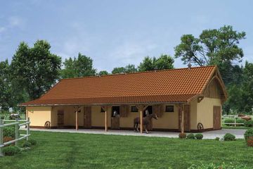  Projekt stajni S34 Stajnia angielska dla koni - 4 boksy (SLN1397) - projekt stajni parterowego - Zdjęcie 1