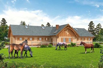  Projekt stajni S23 z Bali drewnianych - 9 boksów (SLN1541) - projekt stajni parterowego z poddaszem - Zdjęcie 1