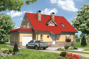  Projekt domu Wisienka - murowana – keramzyt (KRD2284) - projekt domu parterowego z poddaszem - Zdjęcie 1