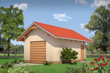 Projekt garażu 33 (838) - parterowy dom o powierzchni 20,30 m², dach dwuspadowy - ujęcie frontu