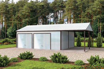  Projekt garażu GB28 projekt garażu blaszanego z wiatą (SLN1748) - projekt garażu parterowego - Zdjęcie 1
