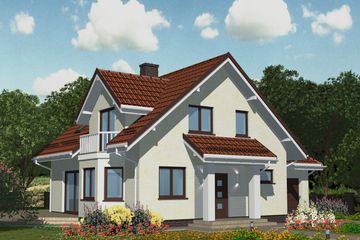 Projekt domu APS 034 - parterowy z poddaszem dom o powierzchni 136,50 m², dach dwuspadowy, koszt budowy 387 000 zł - ujęcie frontu