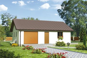 Projekt garażu M2 (243) - parterowy dom o powierzchni 19,40 m², dach dwuspadowy, koszt budowy 53 167 zł - ujęcie frontu