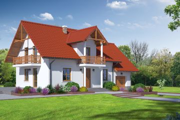  Projekt domu Biskupice 3tb (KRP1402) - projekt domu parterowego z poddaszem - Zdjęcie 1