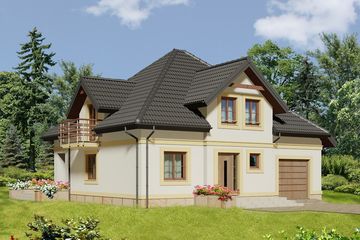 Projekt domu Portia - parterowy z poddaszem dom o powierzchni 146,28 m², dach kopertowy - ujęcie frontu