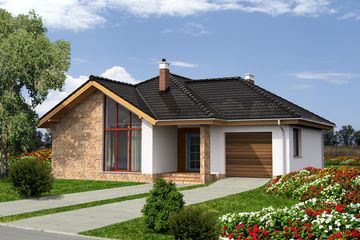 Projekt domu Ajaccio III DCB73b - parterowy dom o powierzchni 130,35 m², dach kopertowy, koszt budowy 384 000 zł - ujęcie frontu
