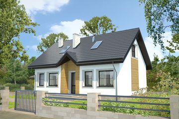 Projekt domu Leon LMP231 - parterowy z poddaszem dom o powierzchni 107,84 m², dach dwuspadowy, koszt budowy 280 000 zł - ujęcie frontu