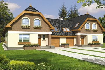  Projekt domu Cyprys B bliźniak - 2 garaże (WRD1473) - projekt domu parterowego z poddaszem - Zdjęcie 1