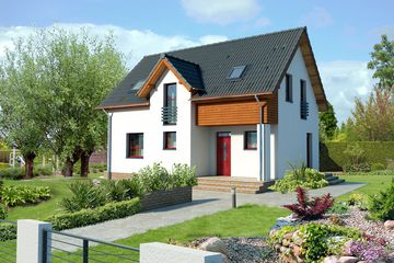Projekt domu Alamo DCP300 - parterowy z poddaszem dom o powierzchni 92,97 m², dach dwuspadowy, koszt budowy 242 000 zł - ujęcie frontu