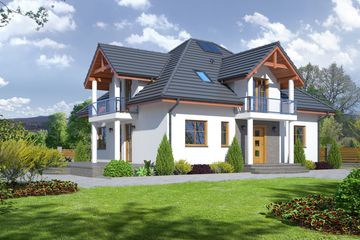 Projekt domu Borków 11 - parterowy z poddaszem dom o powierzchni 142,40 m², dach kopertowy, koszt budowy 375 000 zł - ujęcie frontu