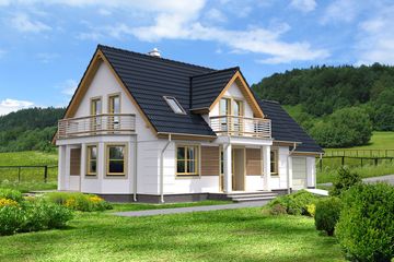 Projekt domu Saloniki III LMP128b - parterowy z poddaszem dom o powierzchni 131,45 m², dach dwuspadowy, koszt budowy 357 000 zł - ujęcie frontu