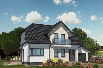 Projekt domu APS 228 - parterowy z poddaszem dom o powierzchni 114,10 m², dach naczółkowy, koszt budowy 308 000 zł - ujęcie frontu