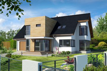 Projekt domu Osborne DCP307 - parterowy z poddaszem dom o powierzchni 146,22 m², dach dwuspadowy, koszt budowy 386 000 zł - ujęcie frontu