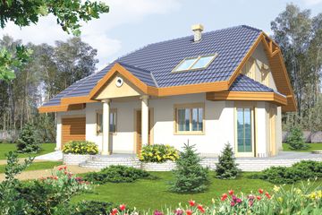 Projekt domu Liza G1 - parterowy z poddaszem dom o powierzchni 126,66 m², dach naczółkowy, koszt budowy 277 100 zł - ujęcie frontu