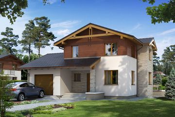 Projekt domu Kobalt - z pełnym piętrem dom o powierzchni 142,50 m², dach dwuspadowy, koszt budowy 377 000 zł - ujęcie frontu