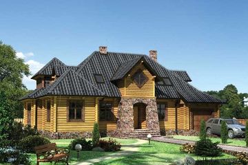  Projekt domu Gródek - bal drewniany (KRD1077) - projekt domu parterowego z poddaszem - Zdjęcie 1