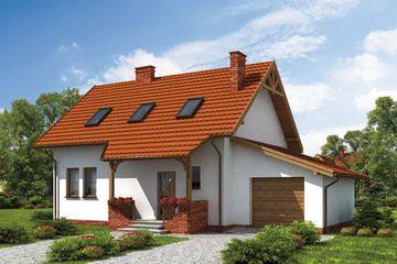 Projekt domu Marea - parterowy z poddaszem dom o powierzchni 126,39 m², dach dwuspadowy, koszt budowy 330 000 zł - ujęcie frontu