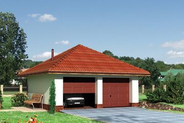 Projekt garażu 03 (207) - parterowy dom o powierzchni 33,20 m², dach namiotowy, koszt budowy 35 903 zł - ujęcie frontu