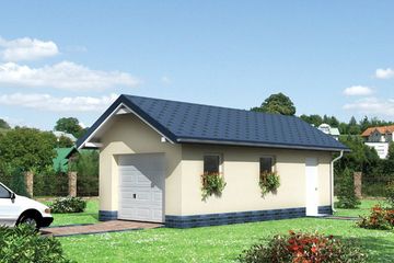 Projekt garażu 11 (215) - parterowy dom o powierzchni 19,50 m², dach dwuspadowy - ujęcie frontu