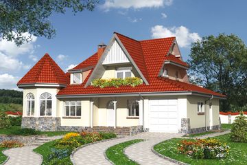  Projekt domu Zameczek - murowana – ceramika (KRD1255) - projekt domu parterowego z poddaszem - Zdjęcie 1