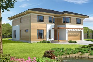 Projekt domu Canberra DCP265 - z pełnym piętrem dom o powierzchni 213,08 m², dach kopertowy, koszt budowy 549 000 zł - ujęcie frontu