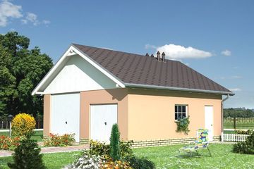 Projekt garażu 16 (220) - parterowy dom o powierzchni 45,40 m², dach dwuspadowy - ujęcie frontu