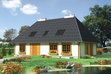 Projekt domu Lasowiak - murowana – beton komórkowy (KRD1664) - projekt domu parterowego z poddaszem - Zdjęcie 1