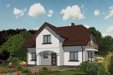 Projekt domu APS 044 - parterowy z poddaszem dom o powierzchni 174 m², dach naczółkowy, koszt budowy 441 000 zł - ujęcie frontu