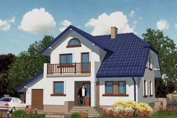 Projekt domu APS 056 - parterowy z poddaszem dom o powierzchni 123,40 m², dach wielospadowy, koszt budowy 329 000 zł - ujęcie frontu