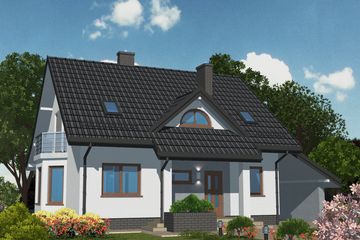 Projekt domu APS 113 NEW - parterowy z poddaszem dom o powierzchni 137,40 m², dach dwuspadowy, koszt budowy 353 000 zł - ujęcie frontu