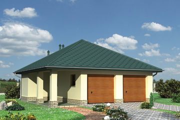 Projekt garażu 27 (231) - parterowy dom o powierzchni 33,20 m², dach namiotowy - ujęcie frontu